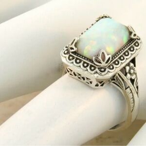Size 9  Silver Opal Statement Ring - White Opal